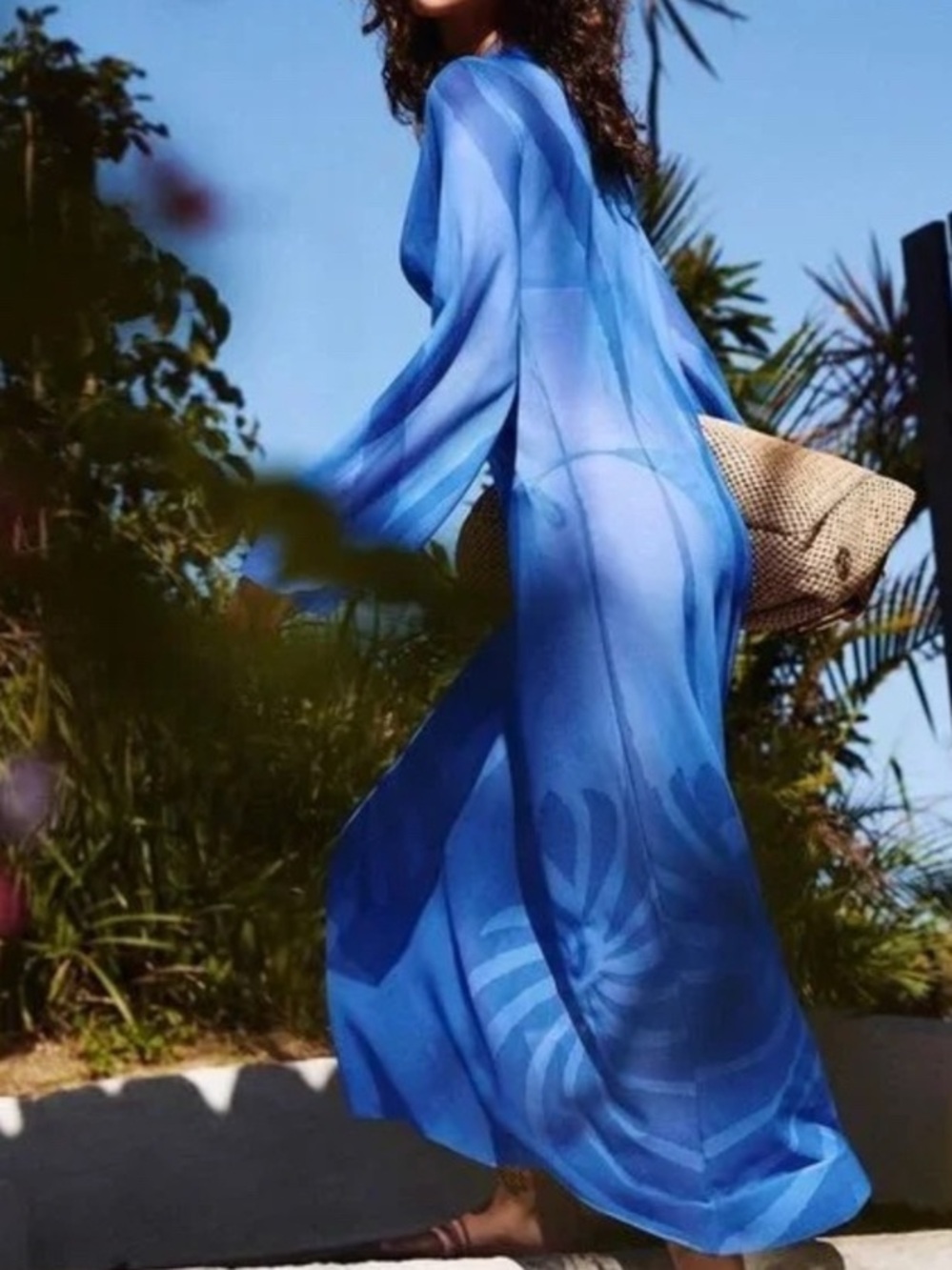 NWT STUNNING! Caroline Constas Sheer Maxi Swim Cover Up, Cobalt Blue, Size XS - Picture 2 of 16